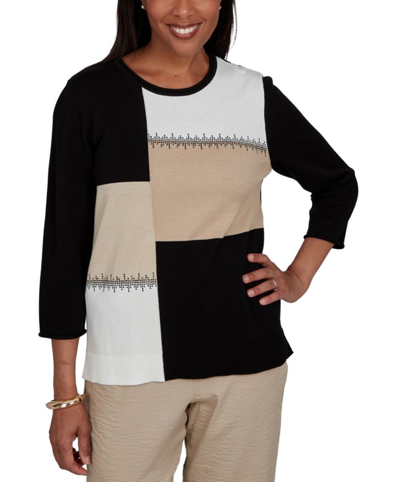 Women's Travel Advisory Neutral Colorblock Embellished Sweater