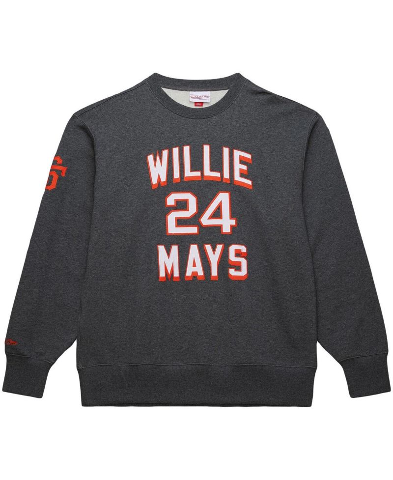 Men's Willie Mays Heather Charcoal San Francisco Giants Legends Collection Vintage Logo Name & Number Fleece Pullover Sweatshirt