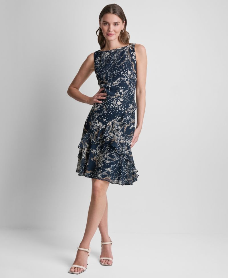 Petite Printed Boat Neck Shift Dress