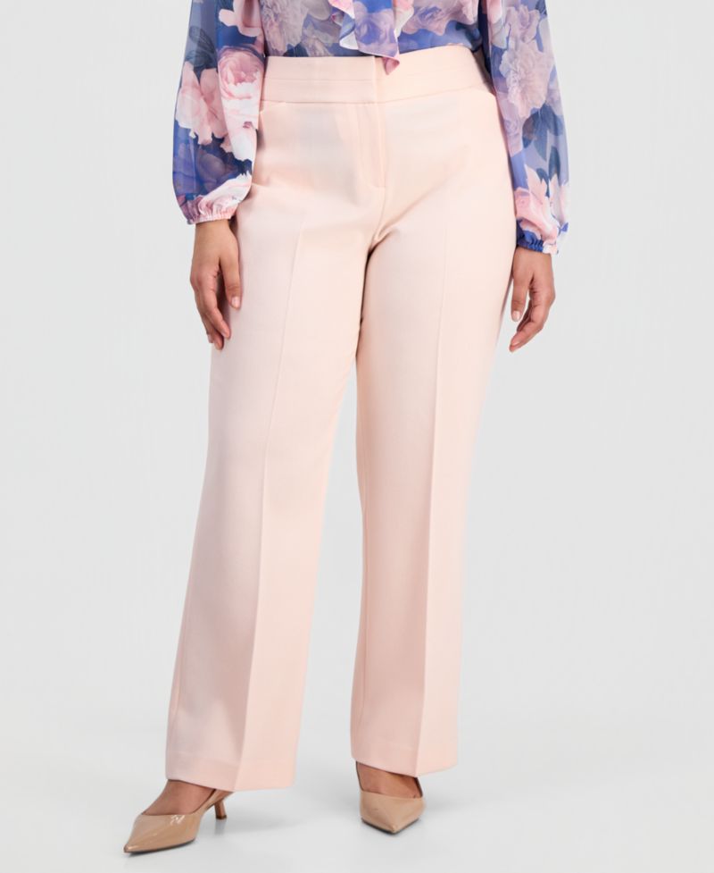 ASL Plus Size Press-Pleat High-Rise Bell-Bottom Pants