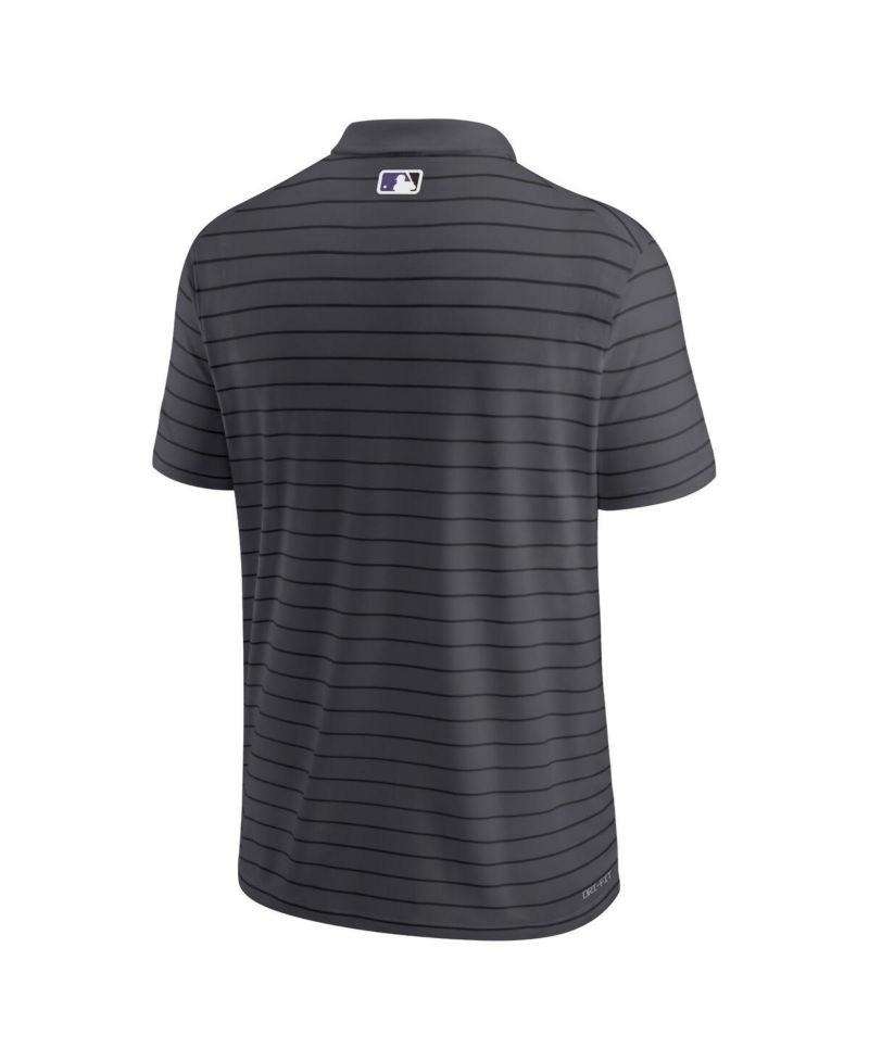 Men's Charcoal Colorado Rockies Authentic Collection Victory Striped Performance Polo Shirt