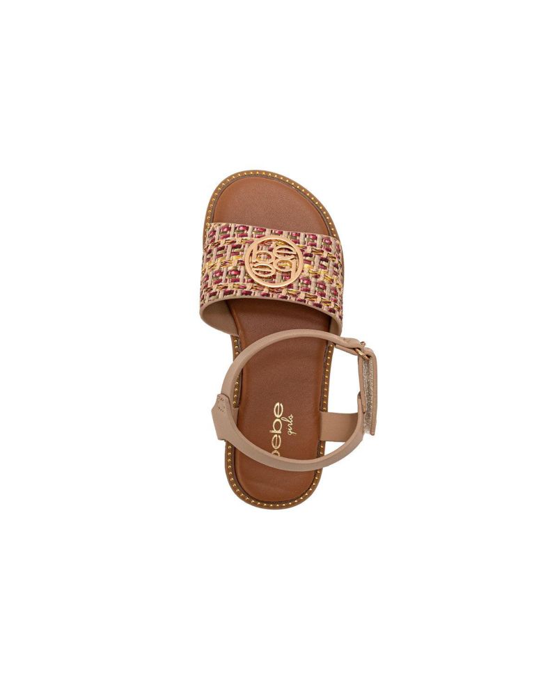 Girls Girl's Fashion Sandals - Dressy Shoes with Raffia Upper and Logo Medallion Accent