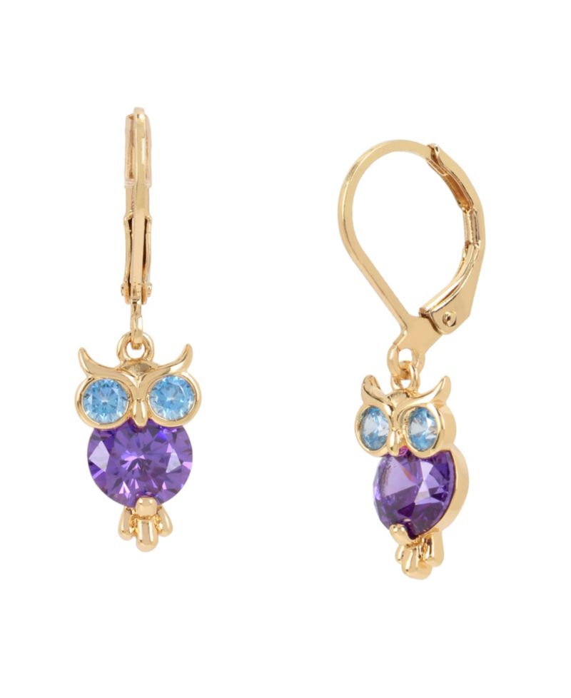 Cubic Zirconia Owl Drop Earrings