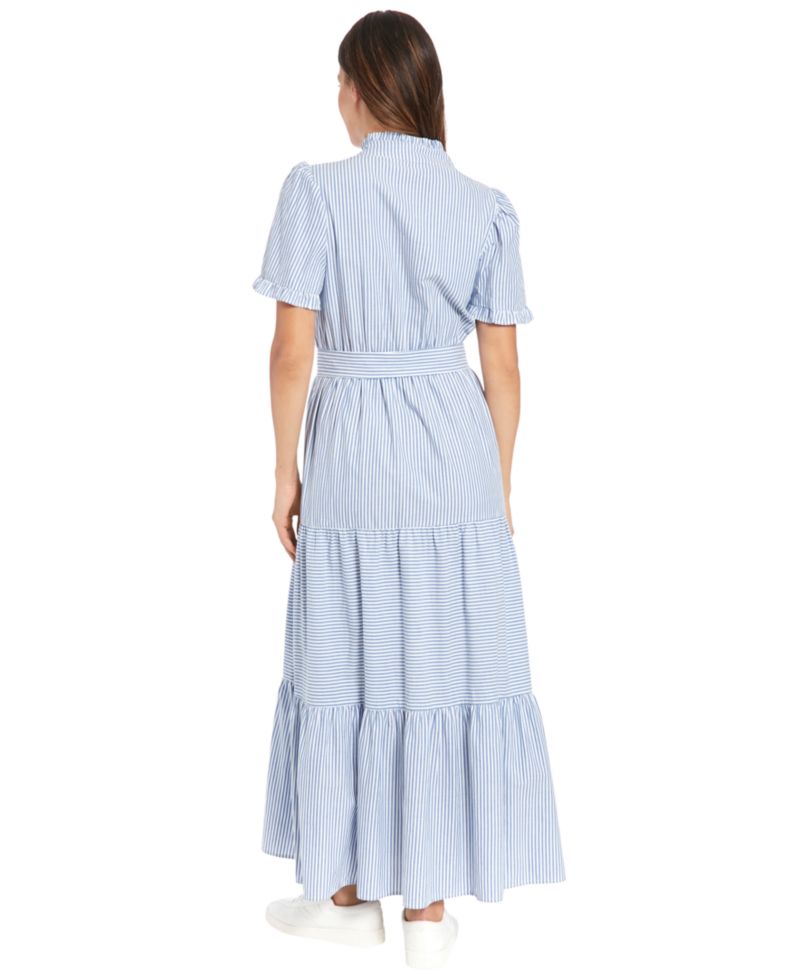 Petite Fit & Flare Slit Neck Tiered Maxi Dress
