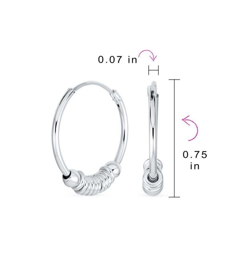 Bali Style Ball Bead Endless Hoop Earrings .925 Sterling Silver .75"