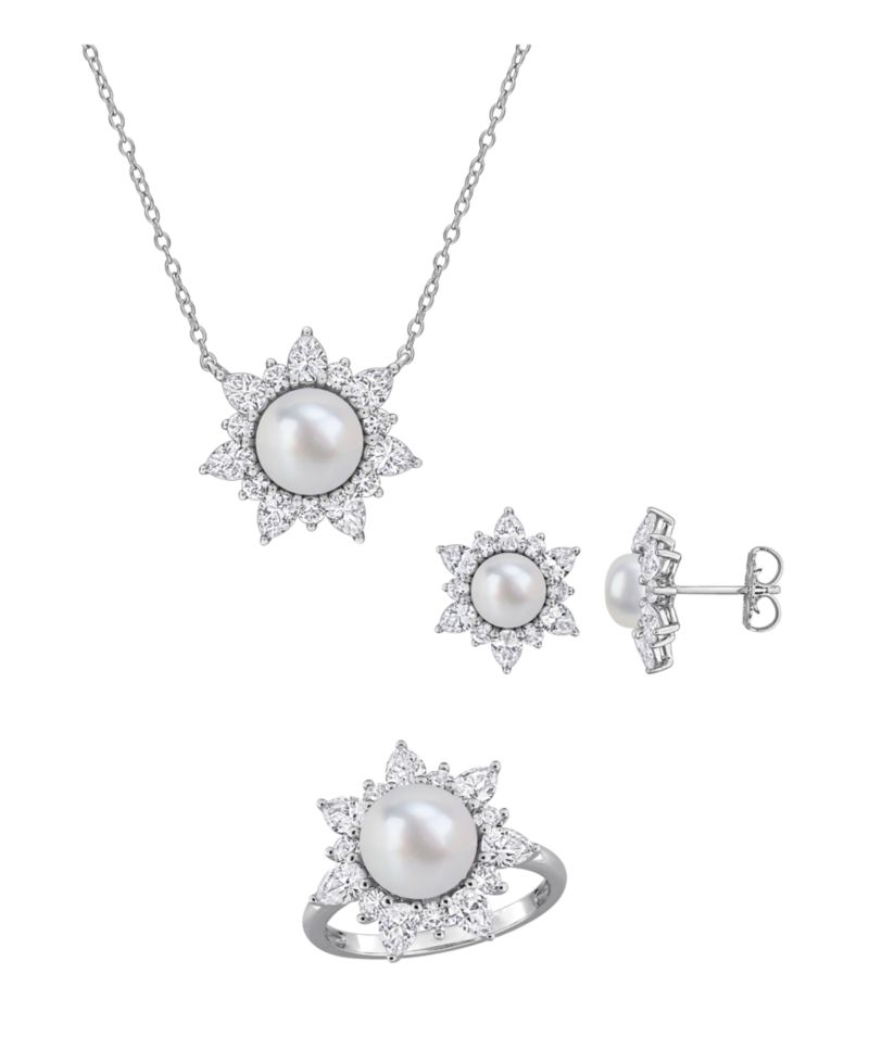 Cultured Freshwater Pearl & Created White Sapphire (3-3/8 ct. t.w.) Earrings in Sterling Silver