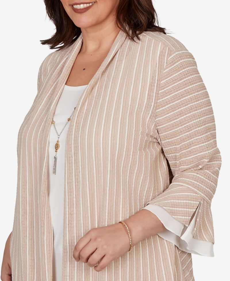 Plus Size Grand Bazaar Vertical Stripe Two-In-One Top with Necklace