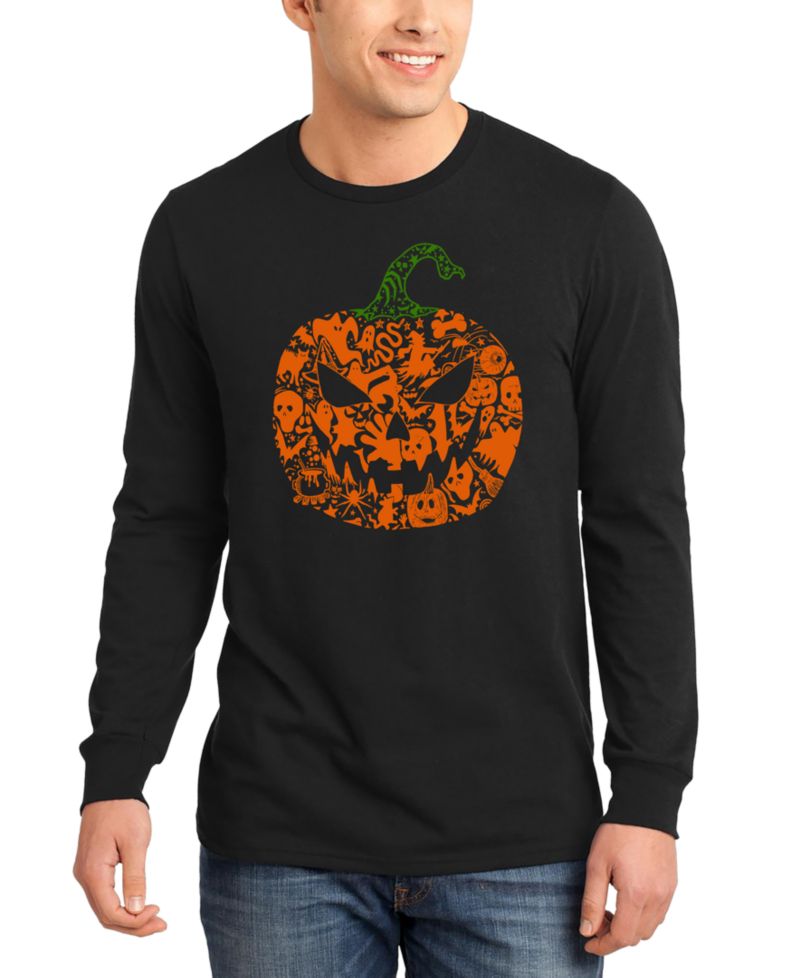 Men's Halloween Pumpkin Word Art Long-Sleeve T-Shirt