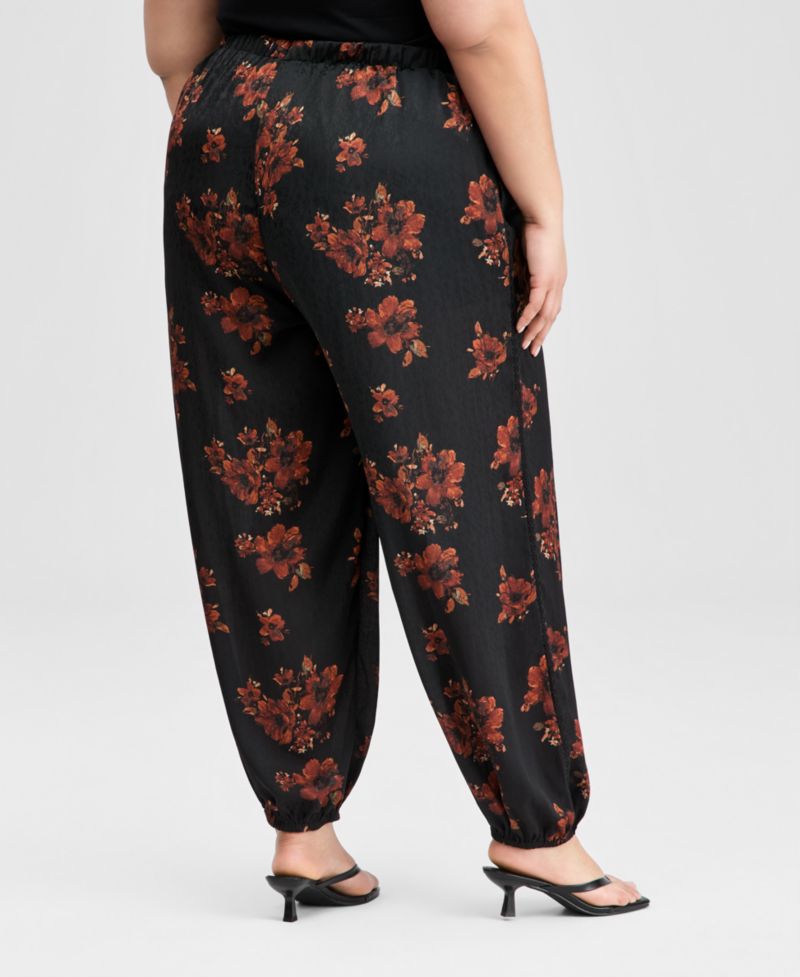 Trendy Plus Size Floral Balloon-Leg Drawstring Pants