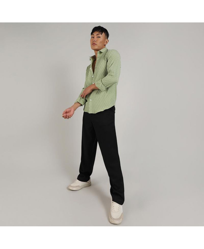 Men's Pistachio Green Crinkled-Weave Shirt