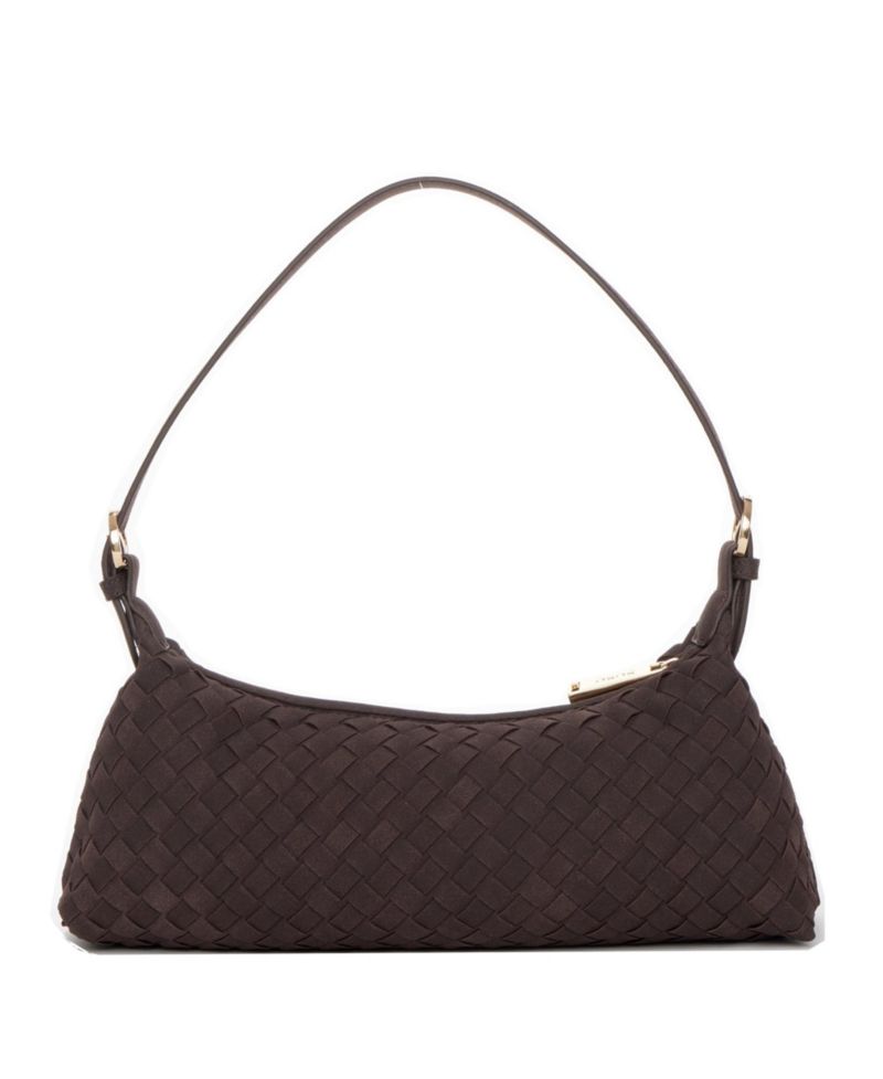 Woven Suede Baguette Bag with Crossbody Strap