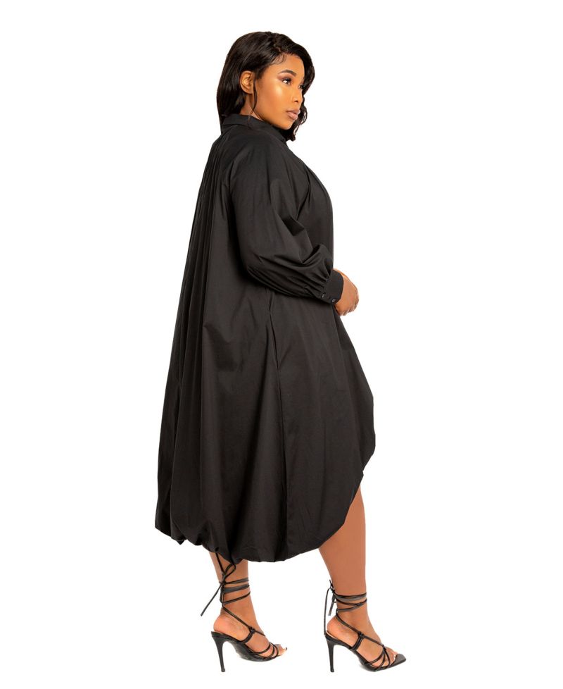 Plus Size Bubbled Hem High Low Shirt Dress