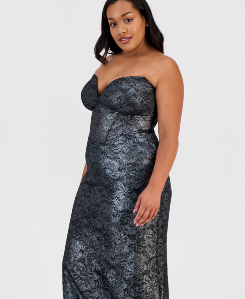 Trendy Plus Size Corset Metallic Gown