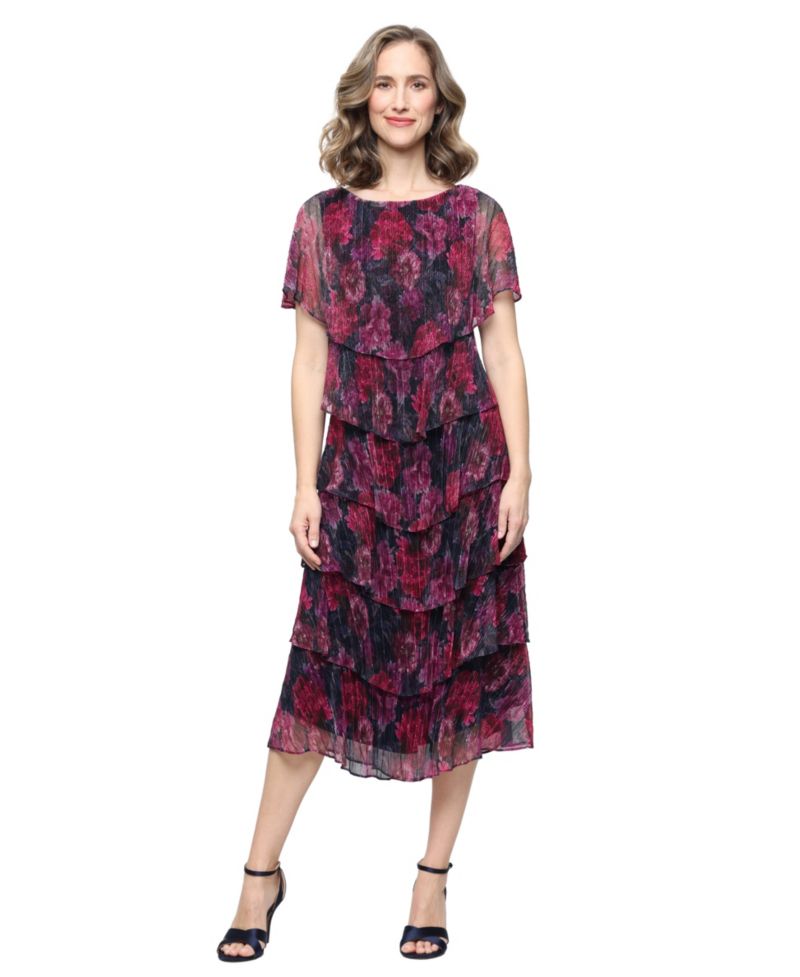Women's Crew Neck Printed Tiered Dress