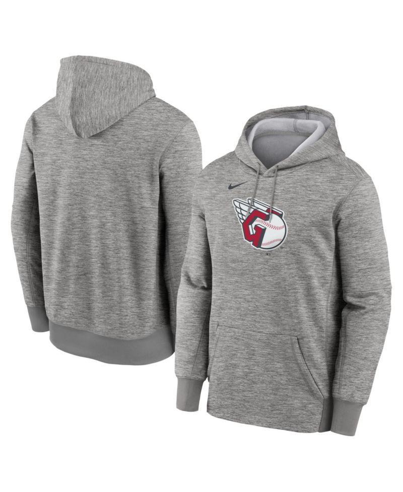 Men's Heather Gray Cleveland Guardians Primary Logo Therma Hoodie