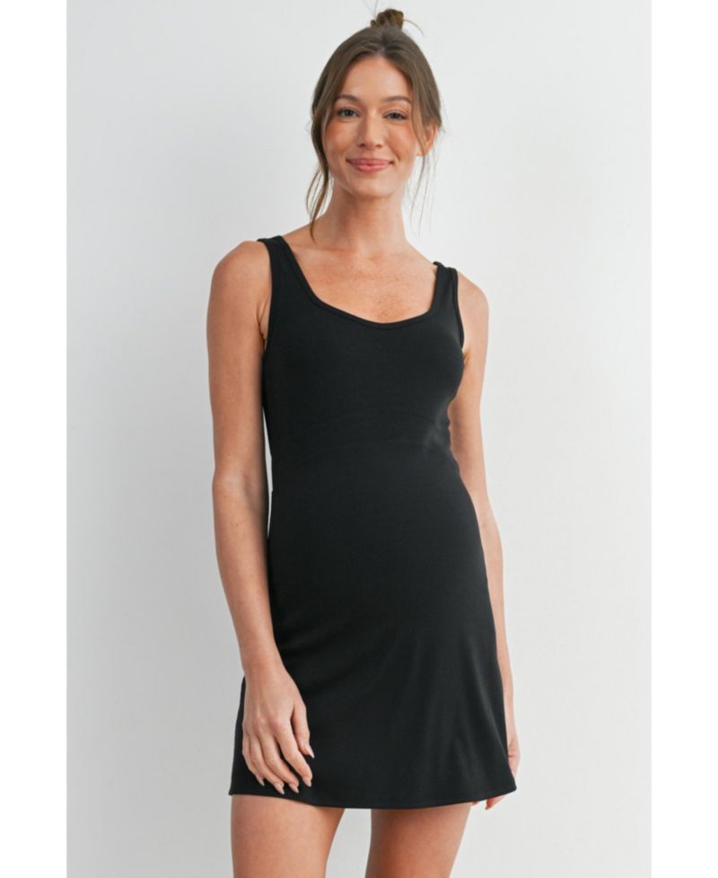 Women's Ribbed Bodycon Mini Tank Dress with Built-In Shorts