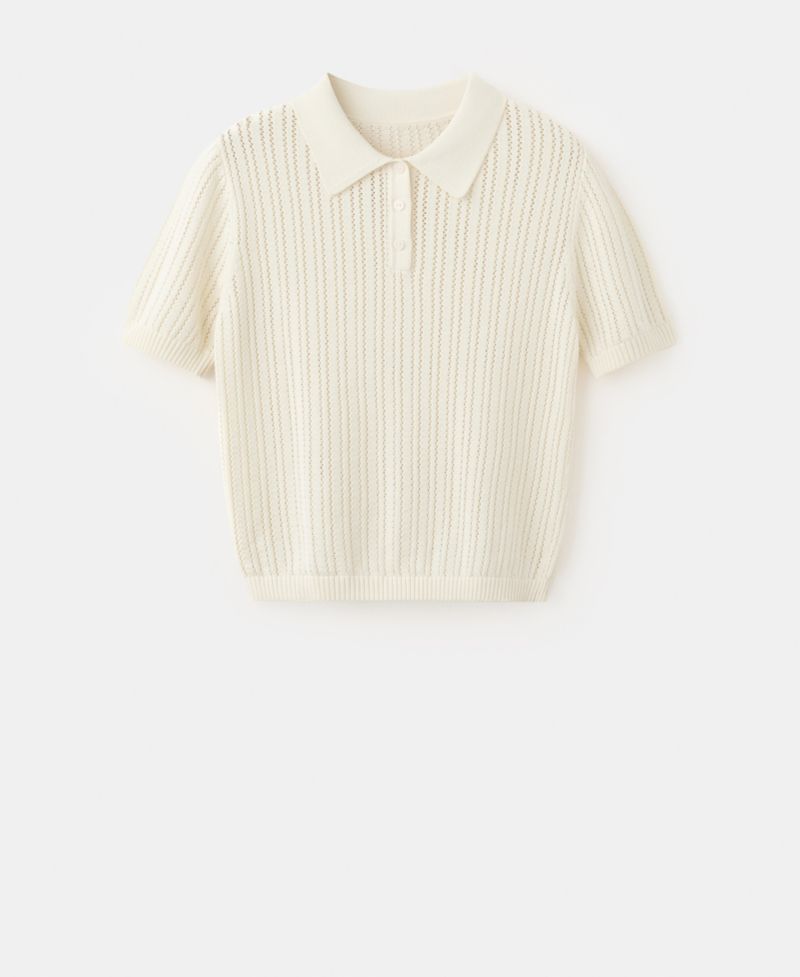 Women's Openwork Knitted Polo-Neck Sweater