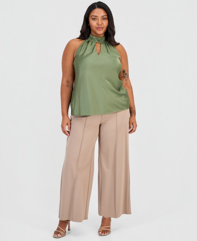 ASL Plus Size Tie-Mock-Neck Sleeveless Blouse