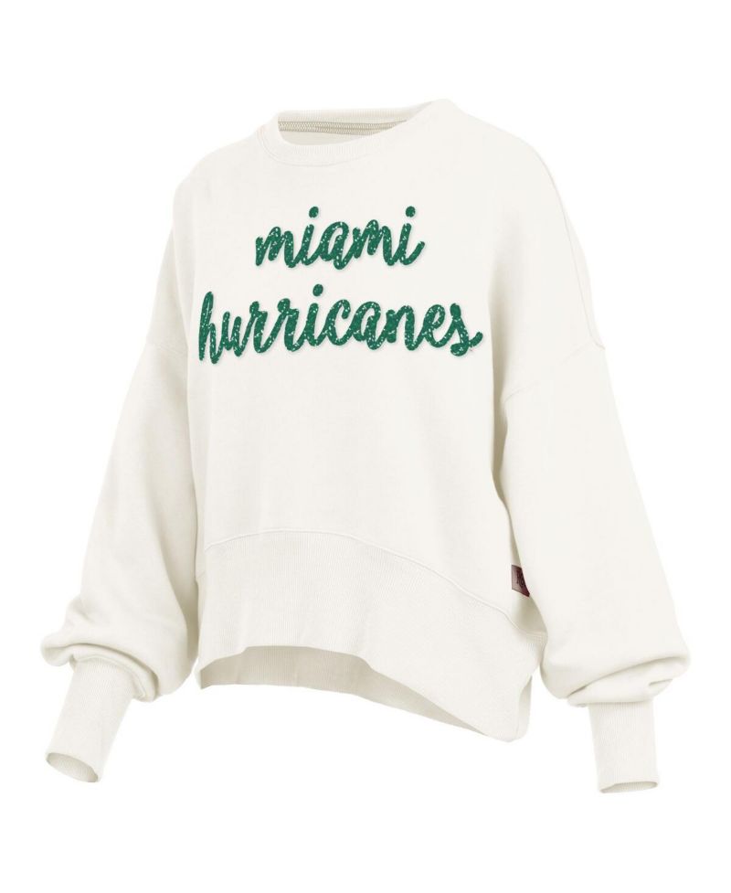 Women's Cream Miami Hurricanes Oversized Chelsea Waist Length Pullover Sweatshirt
