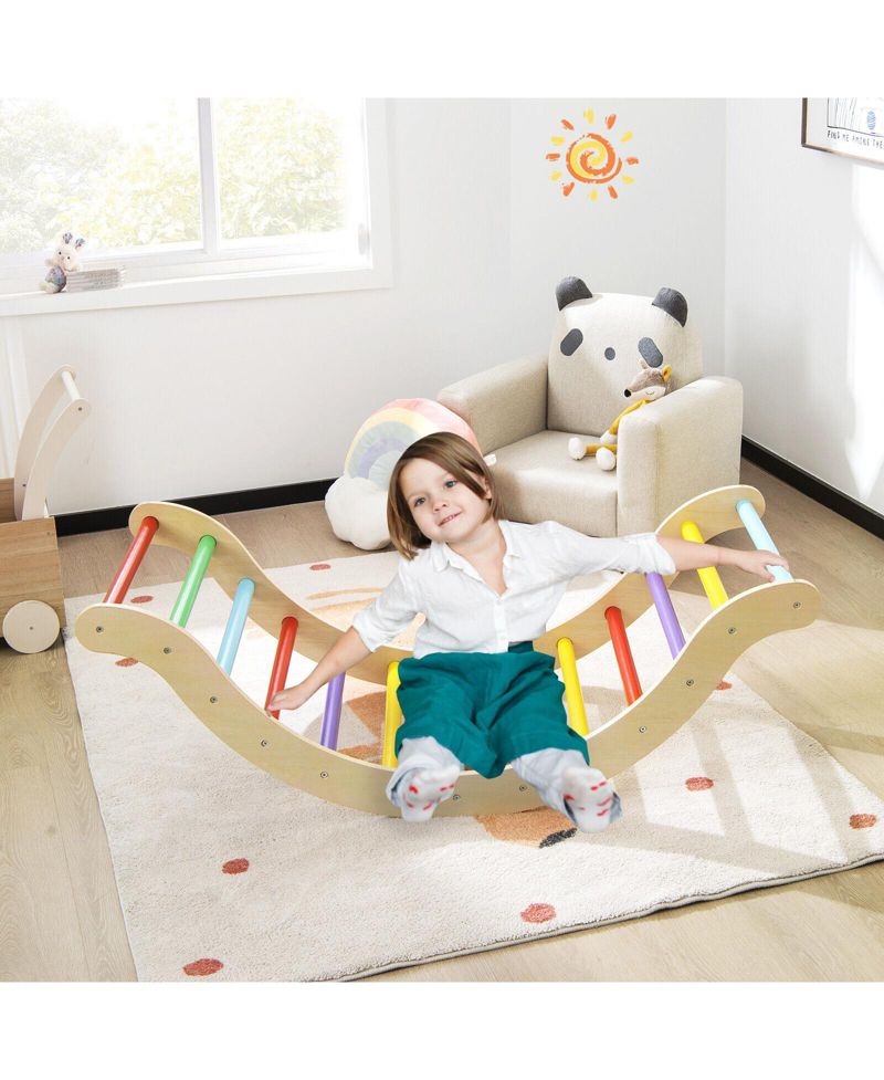 3-in-1 Wooden Climbing Arch, Ramp, and Cushion Pad, 3-Piece Set