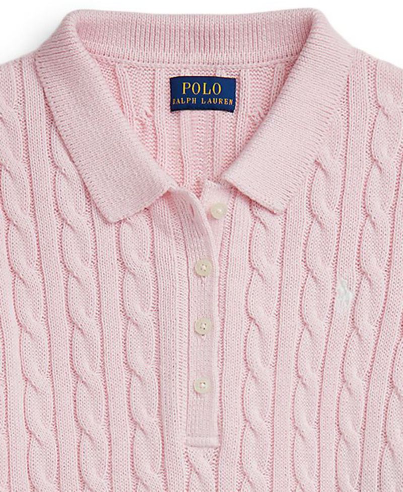 Girls' 7-16 Cable-Knit Polo Sweater Dress
