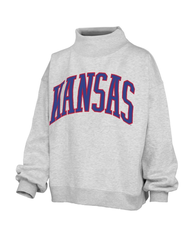 Women's Gray Kansas Jayhawks Oversized Nelson Mock Neck Sweatshirt