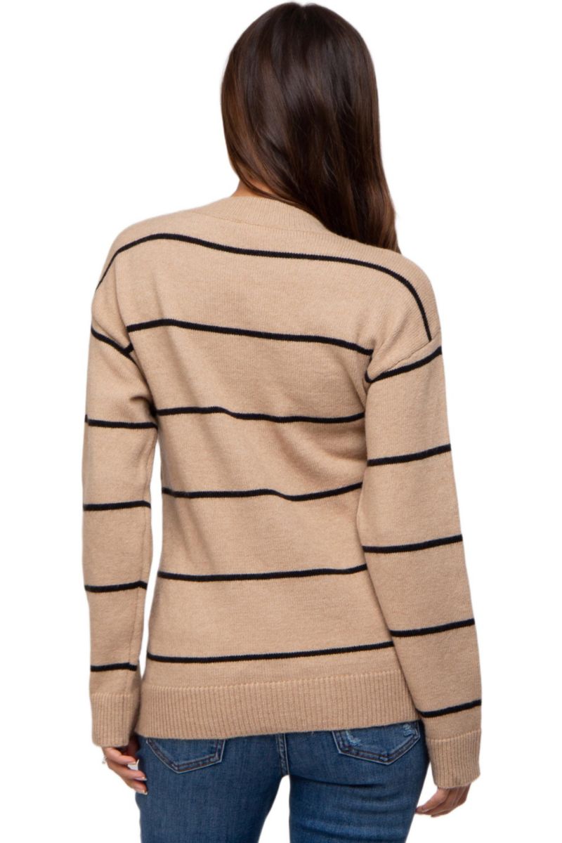 Maternity Mocha Striped Mock Neck Sweater