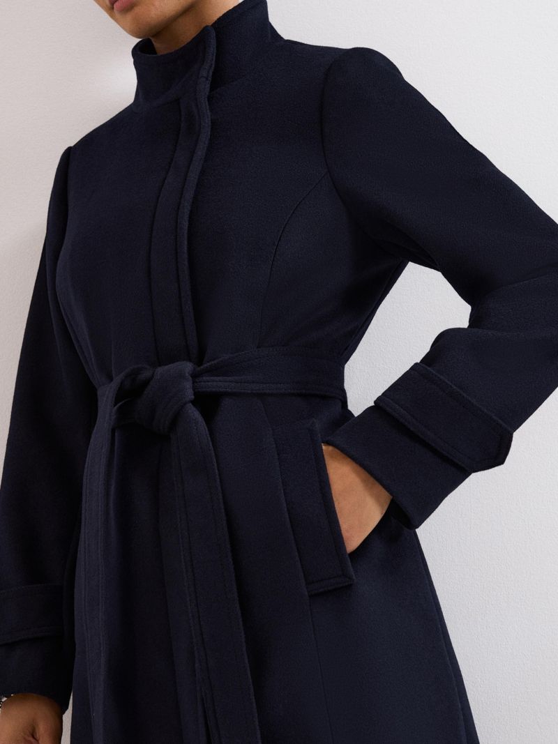 Women's Belted Funnel Collar Coat