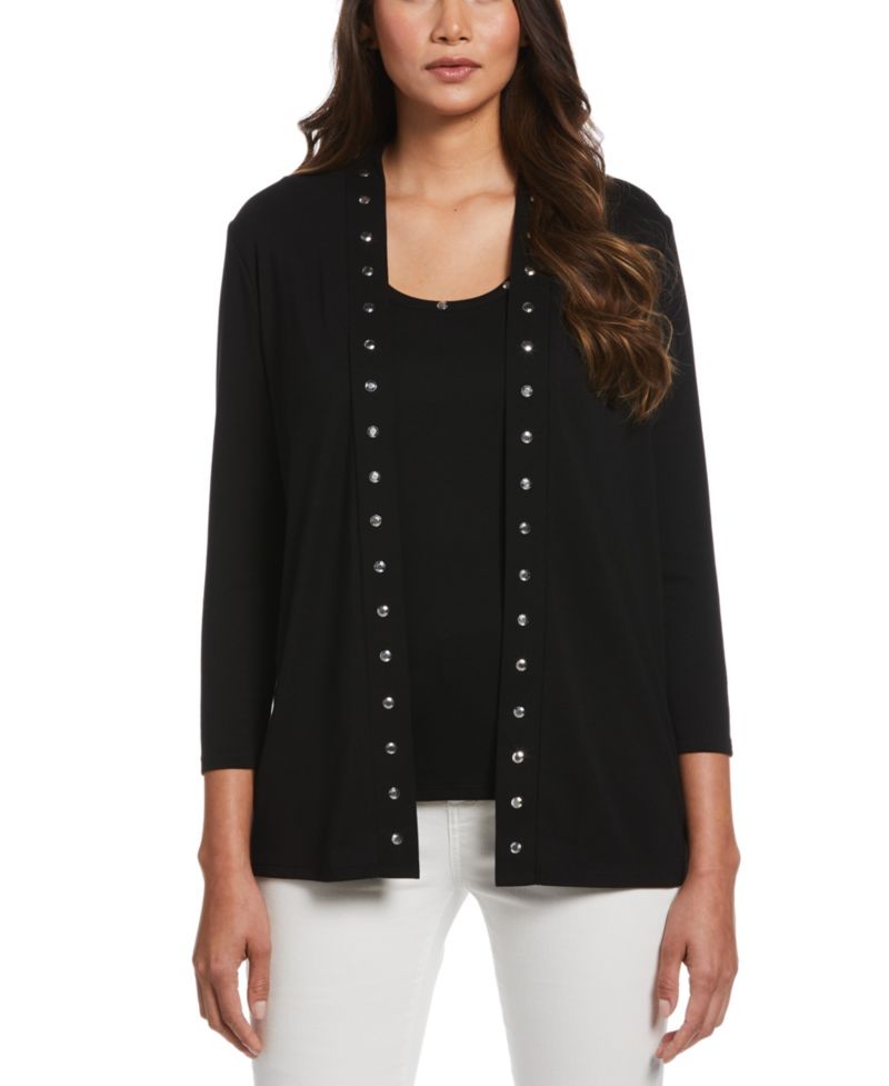 Petite Cardigan Crew Neck Sweater