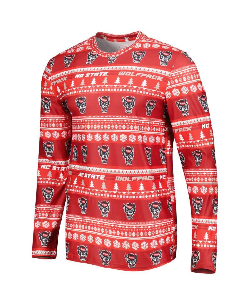 Men's Red NC State Wolfpack Swivel Long Sleeve T-shirt and Pants Sleep Set