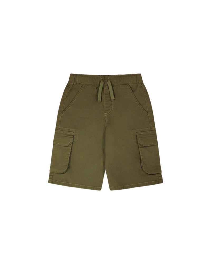 Baby Boy Stretch Twill Bermuda with Cargo Pockets Dark Khaki Green - Baby