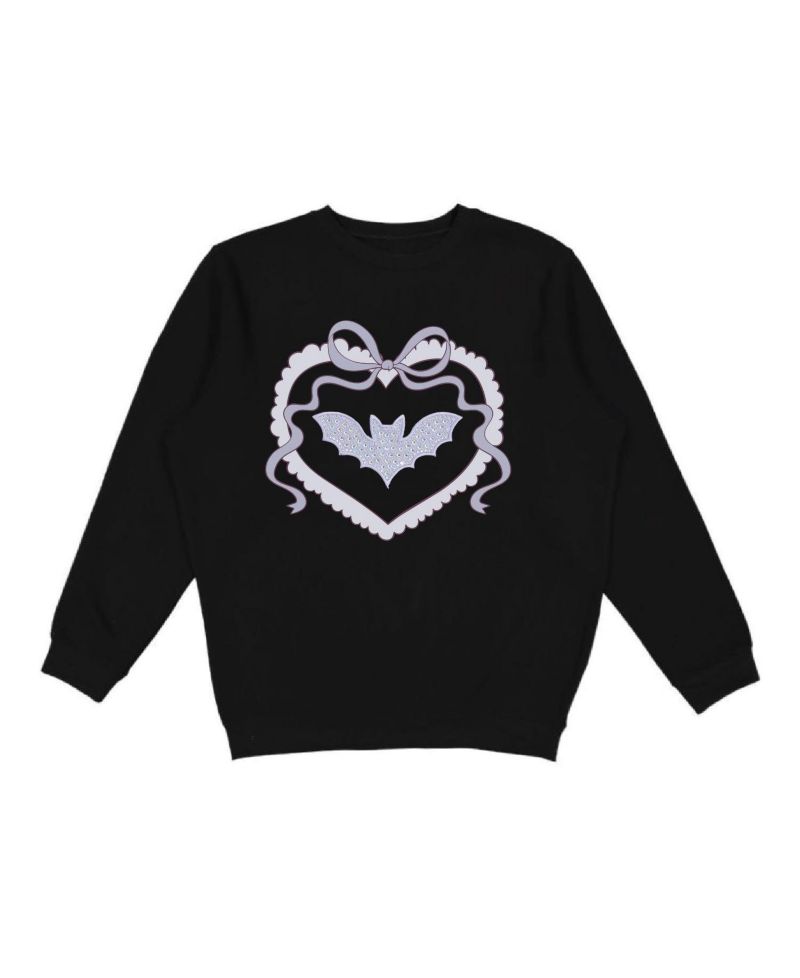 Girls' 4-16 Rhinestone Bat Patch Halloween Sensory-Friendly Sweatshirt