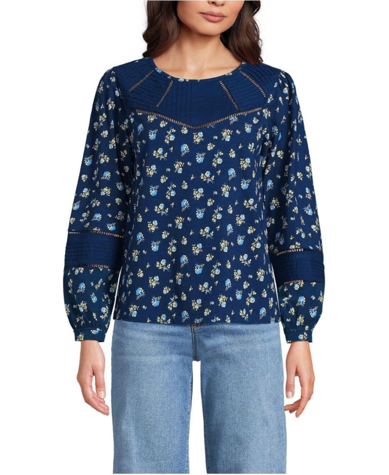 Women's Long Sleeve Slub Pintuck Top