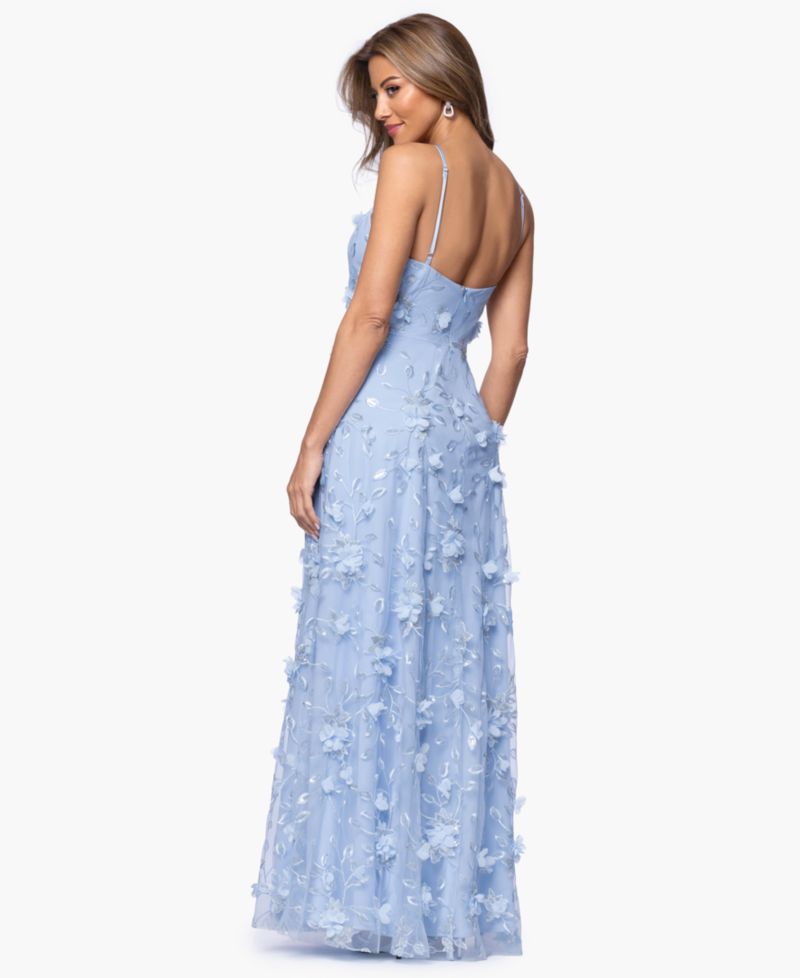 Petite 3D Sequin Halter Neck Gown