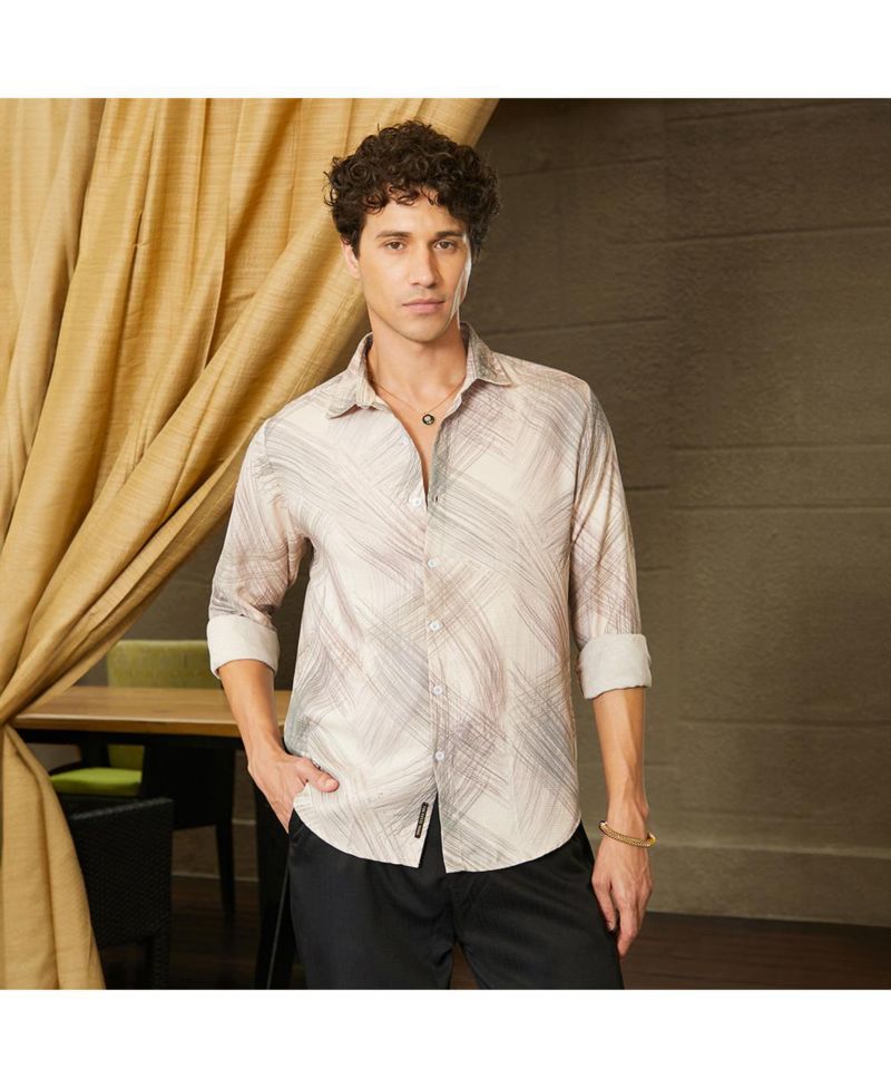 Men's Saltbox Beige Faded Strokes Shirt