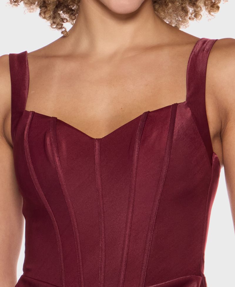 Juniors' Sweetheart-Neckline Corset-Bodice Draped-Skirt Dress