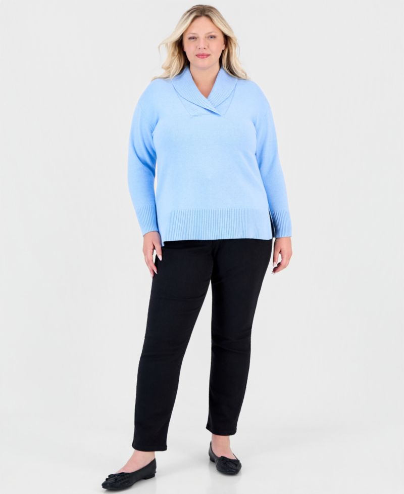 Petite Shawl Collar Cotton-Blend Sweater