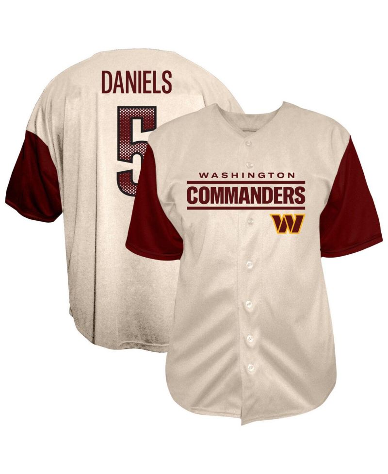 Men's Jayden Daniels Cream Washington Commanders Big & Tall Baseball Button-Up Shirt