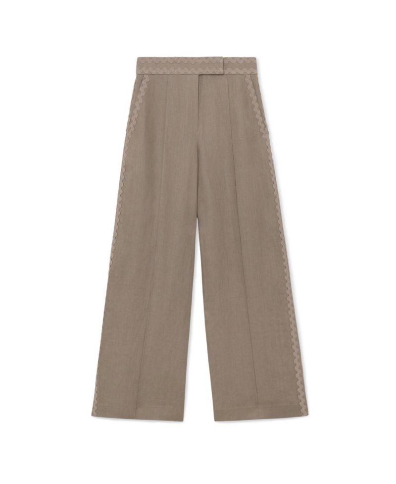 Women's Linen Wave-Trim Wide-Leg Pants