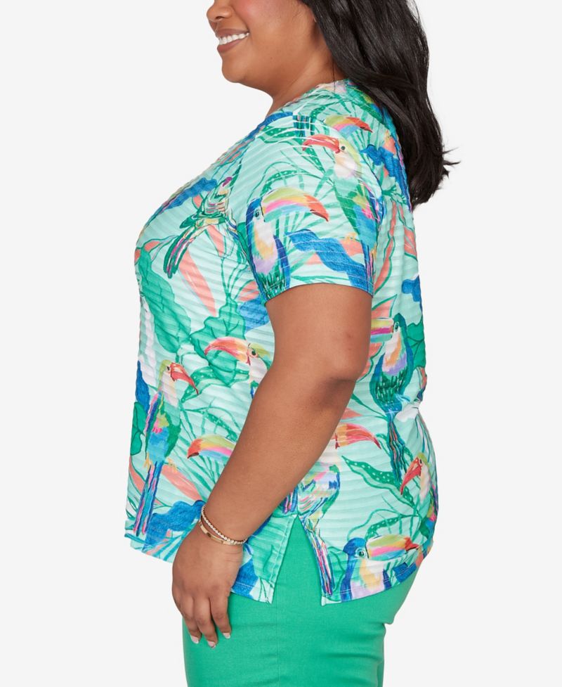 Plus Size Resort Living Toucan Textured Short-Sleeve Top