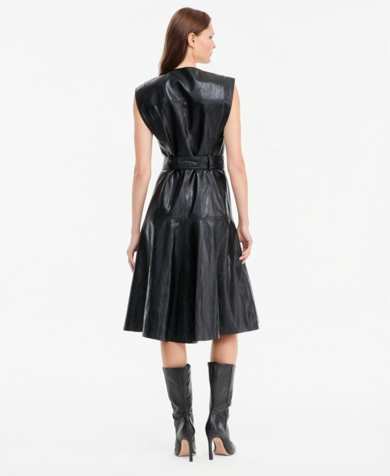 Women's Brenda Faux Leather A-Line Midi Dress