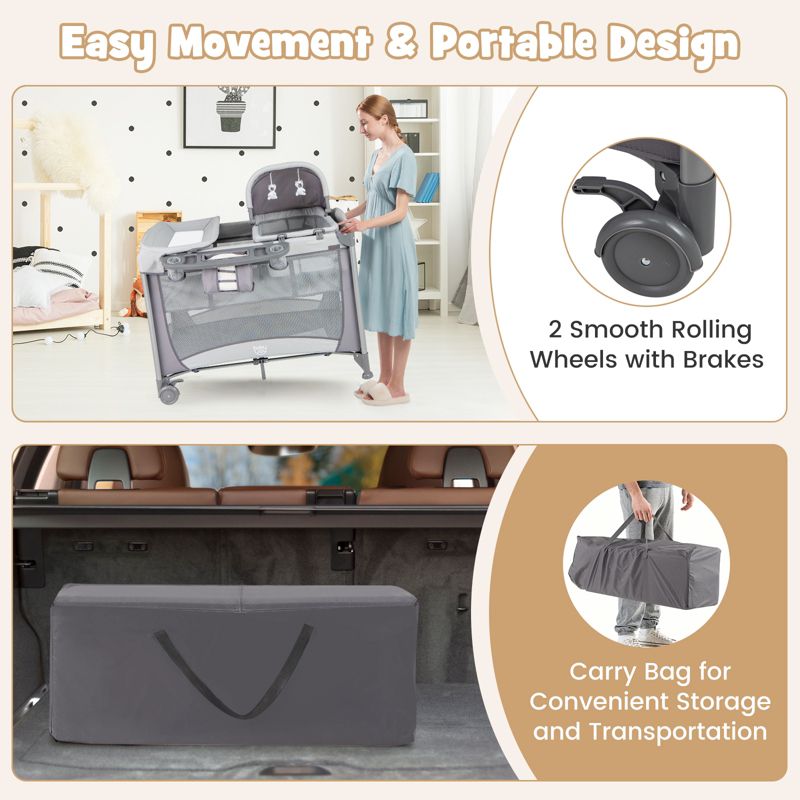 5 in 1 Baby Playard Nursery Center with Cradle Storage Basket