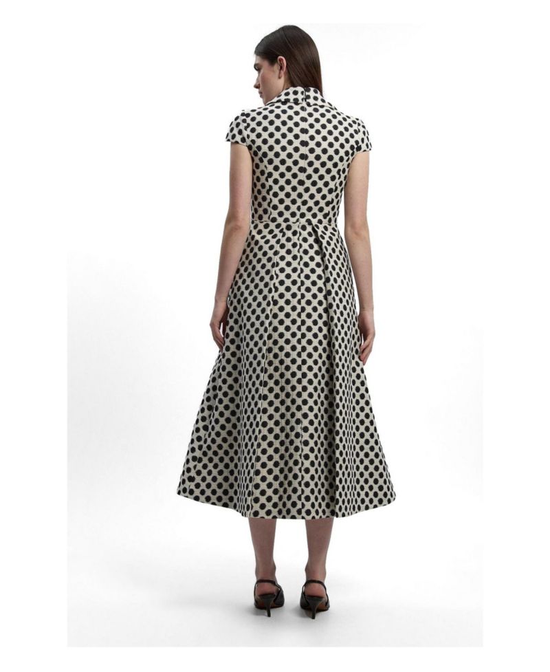 Women's Spot Jacquard Square Neck Midi Dress