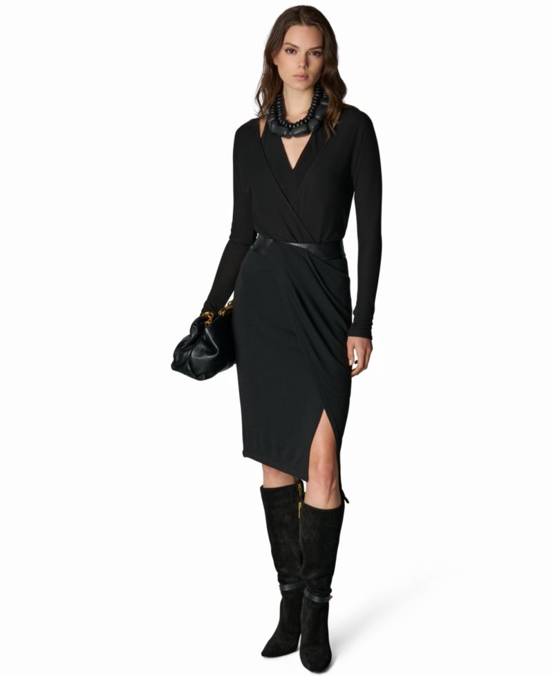 Women's Long-Sleeve V-Neck Sheen Ponte Bodysuit