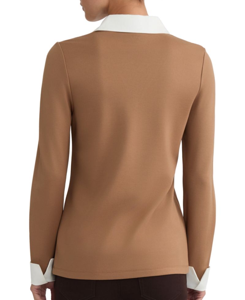 Women's Collared Long-Sleeve Poplin Combo Trim Sweater