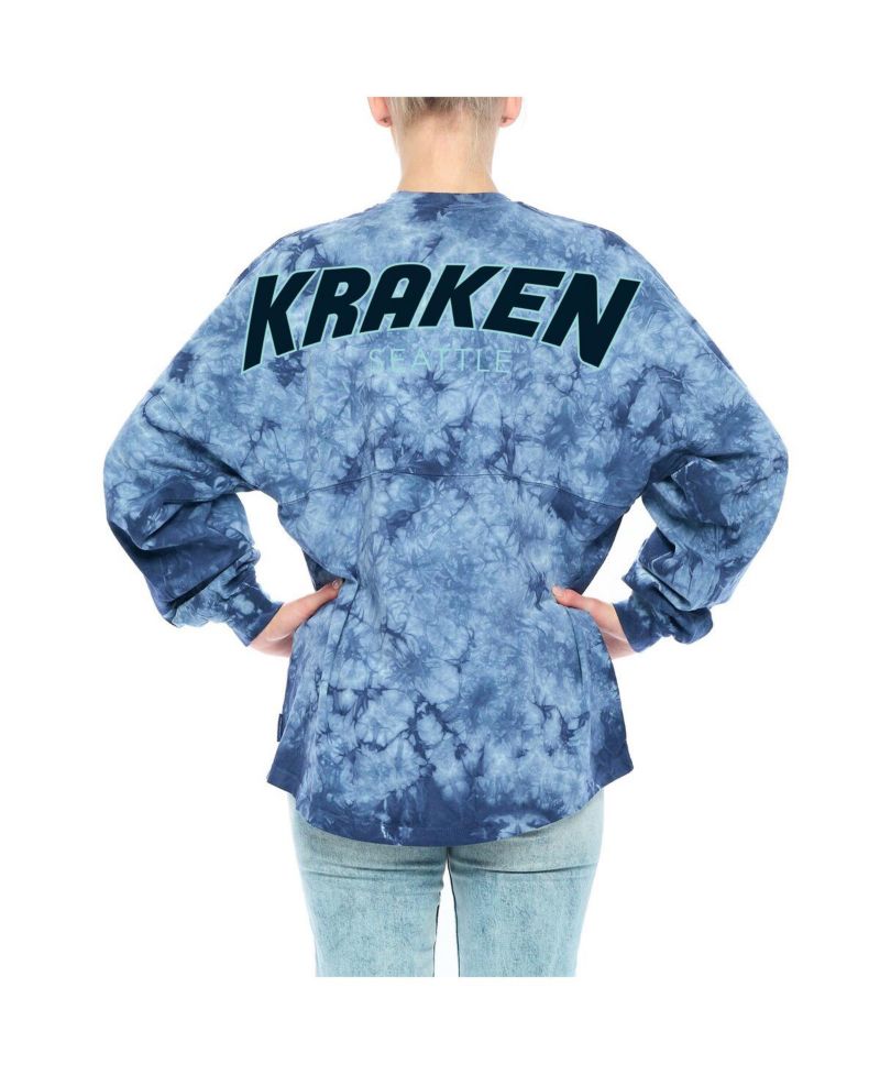 Women's Deep Sea Blue Seattle Kraken Crystal-Dye Long Sleeve T-shirt
