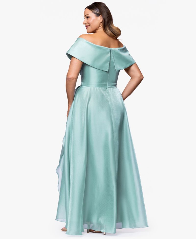 Plus Size Sweetheart Neck Off-The-Shoulder Ruffle Long Dress