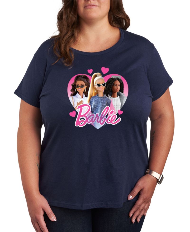 Plus Size Trendy Barbie Heart Graphic Crew Neck T-Shirt