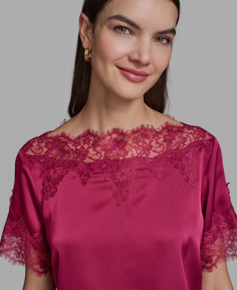 Women's Short-Sleeve Lace Trim Blouse
