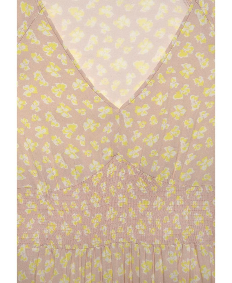 Women's Viscose Floral Print Ruffle-Trim Style V-Neck Maxi Dress